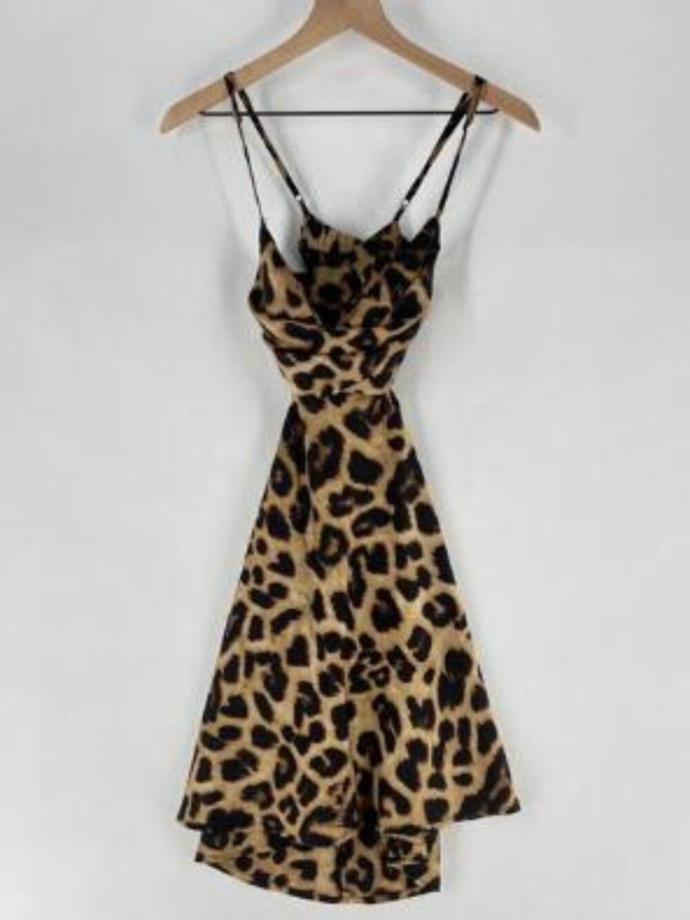 Mable Leopard Print Padded Bust Cowl Neck‎ Open Back Satin Mini Dress Mob Wife